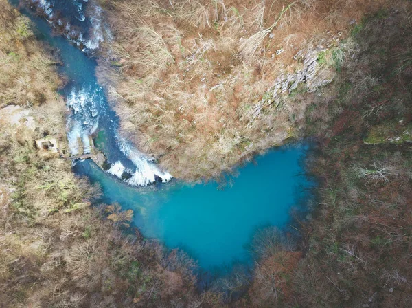 Luftaufnahme Der Schönen Sluncica Fluss Wll Versteckt Tief Bergwald Mit — Stockfoto