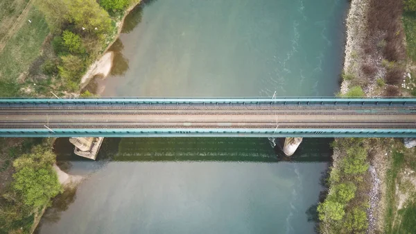 Photo Aérienne Vieux Pont Ferroviaire Traversant Rivière Sava Périphérie Zagreb — Photo