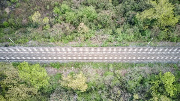 Vista Cima Para Baixo Estrada Ferro Rural Que Passa Pela — Fotografia de Stock