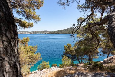 Güzel Rogoznica yarımadası ve körfezi turkuaz renkli deniz, deniz turizmi için popüler bir yer