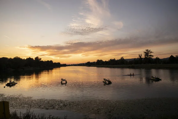 Pôr Sol Mágico Sobre Lago Jarun Cidade Zagreb Croácia Zona — Fotografia de Stock