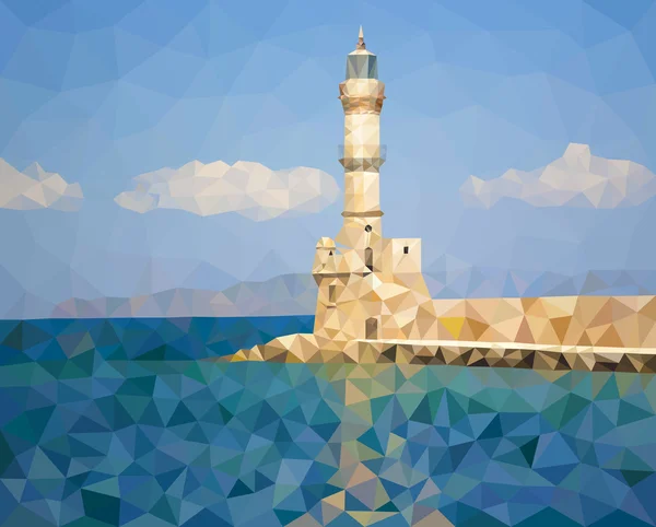 Polygonal mosaic lighthouse on the coast