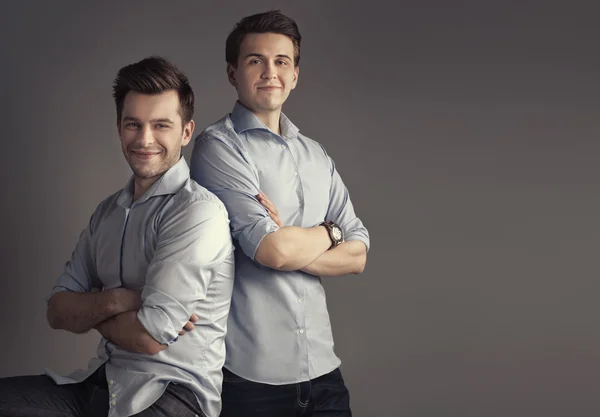 Two handsome brothers posing to the family picture — Stock Photo, Image