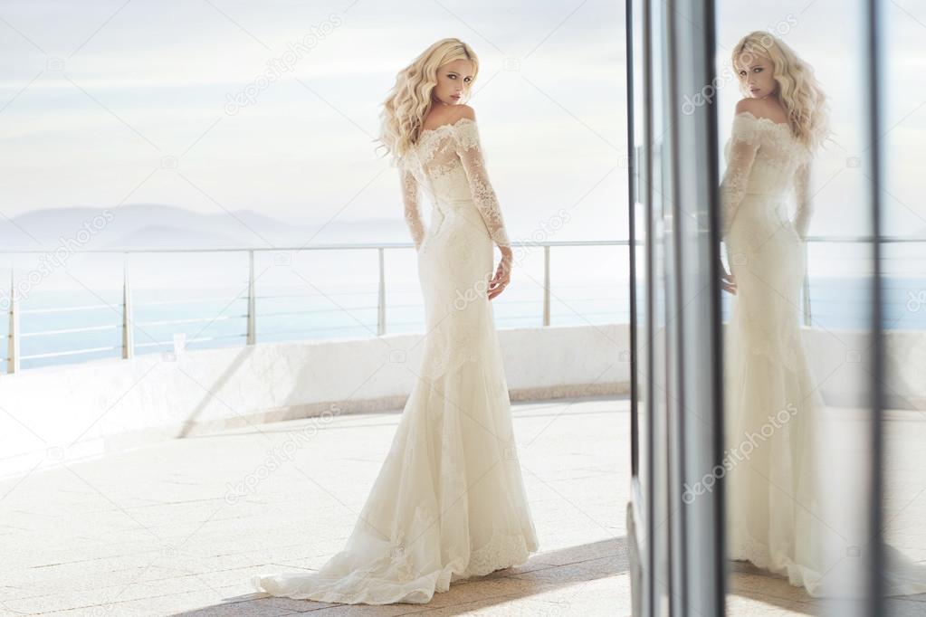 Charming bride on the terrace