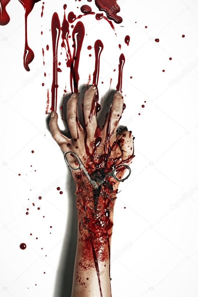 Horror style picture of a bleeding hand