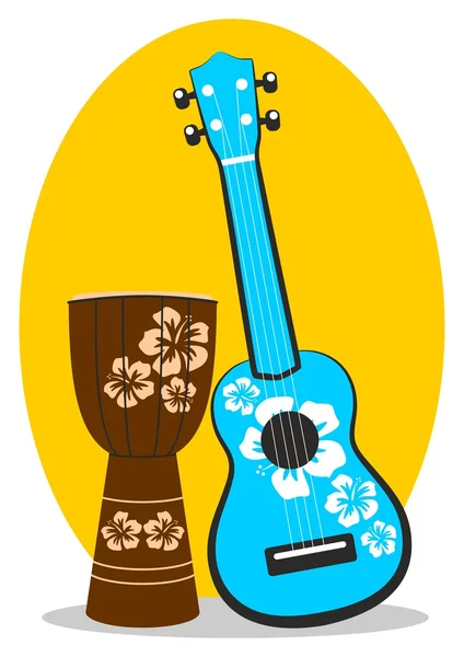 Ukulele and drum — Stock Vector