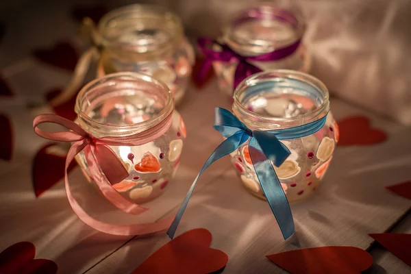 Sevgililer günü için mumlar ile Cam Kavanoz