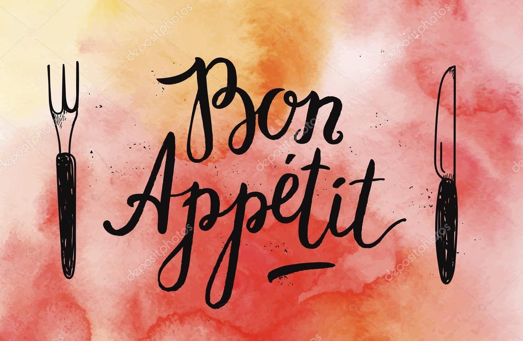 Bon Appetit poster with fork and knife Stock Vector Image by ©Marylia