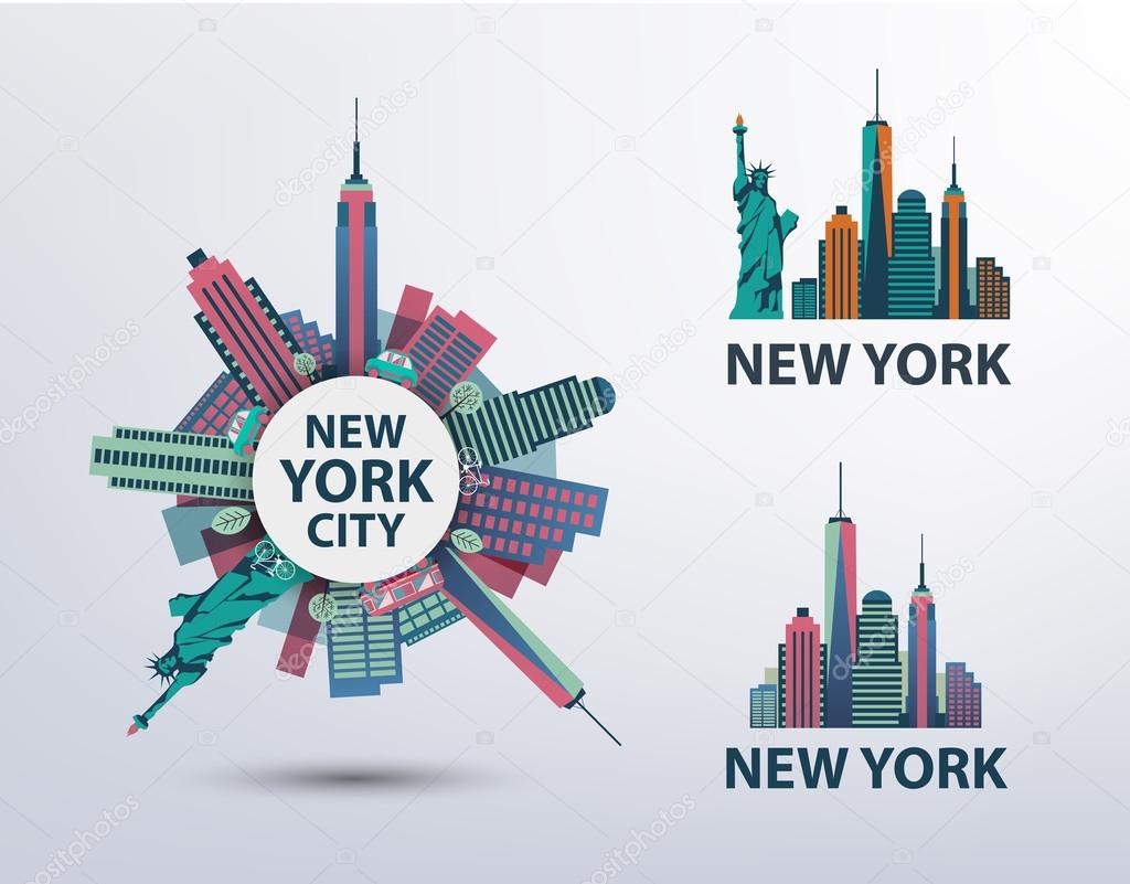 Vector set of NYC, New York City icons, logos, illustrations, banners