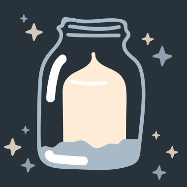 Cam kavanozda mum. Rahat ol, rahat nome dekor. Vektör el çizimi resimleme.