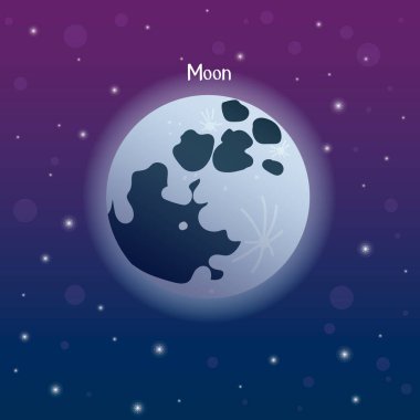 Uzayın arka planında Ay gezegeninin vektör çizimi. Astronomik koleksiyon.