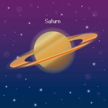 Uzayın arka planında Satürn gezegeninin vektör çizimi. Astronomik koleksiyon.