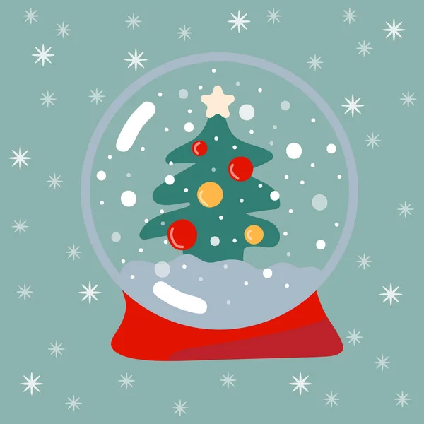 Palla Neve Disegnata Mano Con Albero Natale Tema Vacanze Invernali — Vettoriale Stock