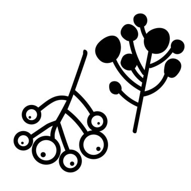 Ağaç bitkilerinin yaprakları ve böğürtlenlerle el çizimi illüstrasyonu. Doodle tarzı soyut çizim.