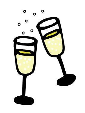 El yapımı şampanya ikonu izole edilmiş. Vektör çizimi, karalama çizimi