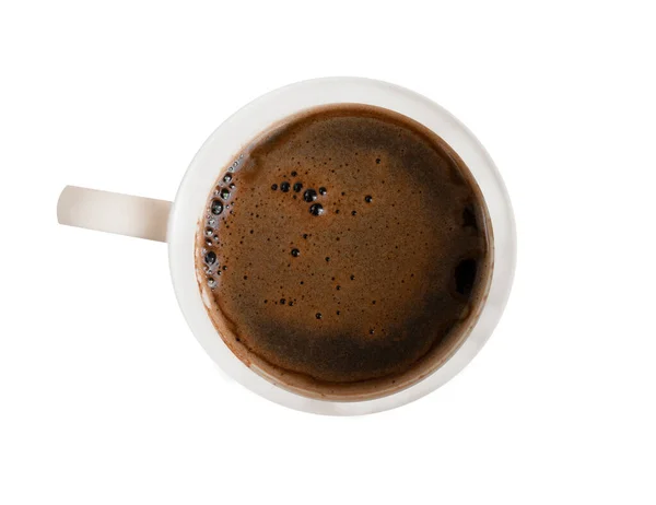 Ein Becher Starken Schwarzen Kaffees Mit Schaum Einem Weißen Becher — Stockfoto