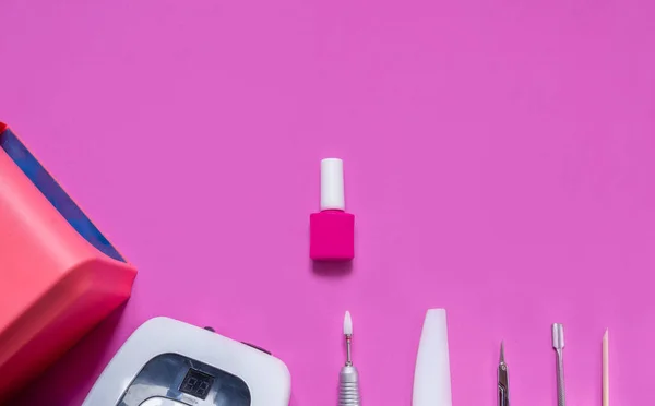 Manicure Beauty Accessories Pink Background Nail Polish Main Plan Nail — Stock Photo, Image