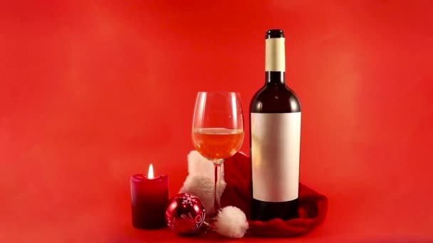 Bouteille Vin Verre Bougie Une Soirée Noël Romantique — Video