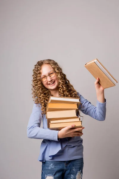 Blond Süß Schulmädchen Studio — Stockfoto