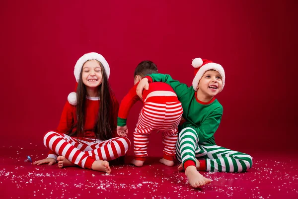 Smiling Boy Girl Festive Clothes Crawling Brother Back — Stock Photo, Image