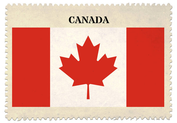 Канадский флаг Почтовая марка изолирована на белом фоне с вырезанием пути