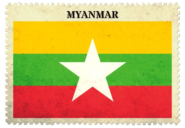 Myanmar Flag Postage Stamp Isolated White Background Clipping Path — Stockfoto