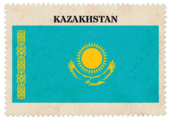 Kazachstan Vlag Postzegel Geïsoleerd Witte Achtergrond Met Knippad — Stockfoto