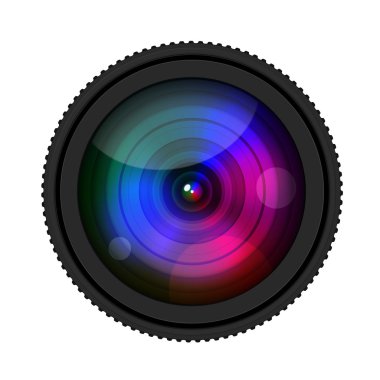 Kamera Lense izole beyaz arka plan üzerinde