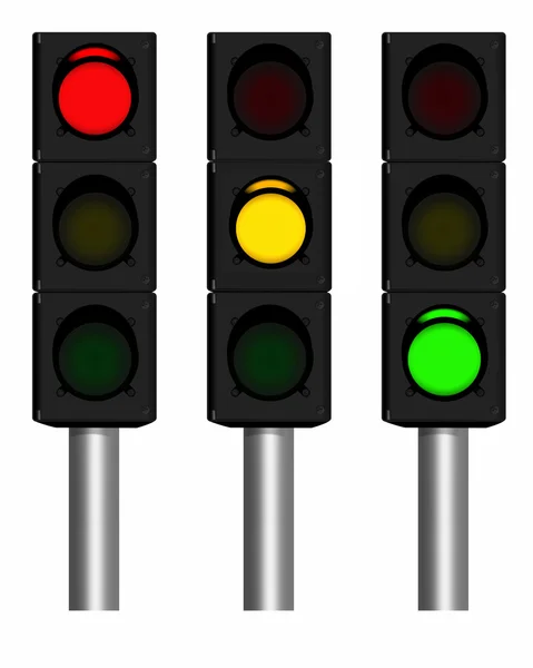 ThreeTraffic lights on white — Stock Photo, Image