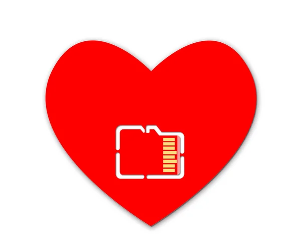 Red heart with Memory card — Stock Photo, Image