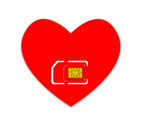 Red hearts with sim cards — Stock Photo, Image