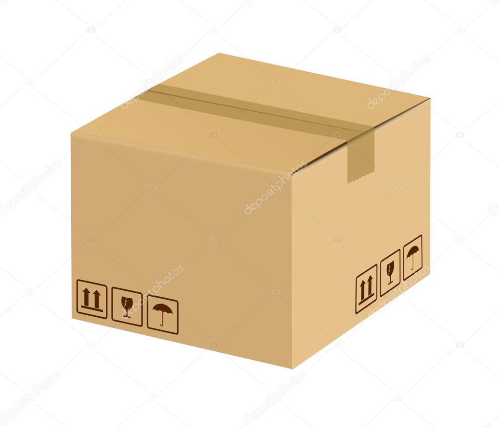 Sealed cardboard box on white background