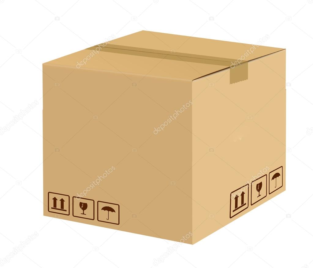 Sealed cardboard box on white background