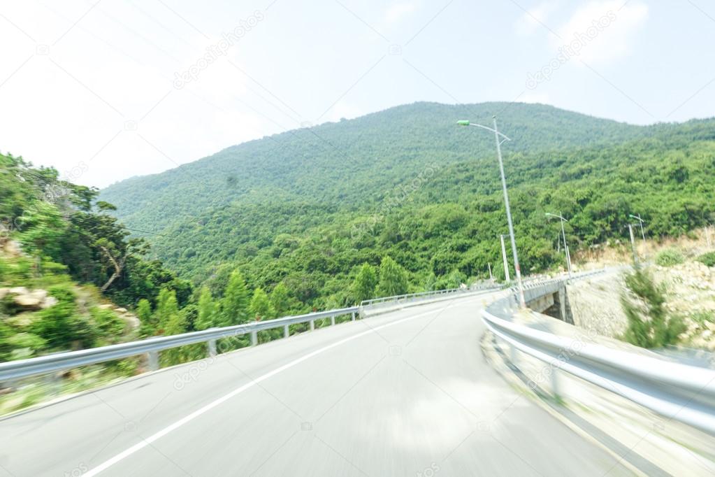 True natural highway road with motion blur