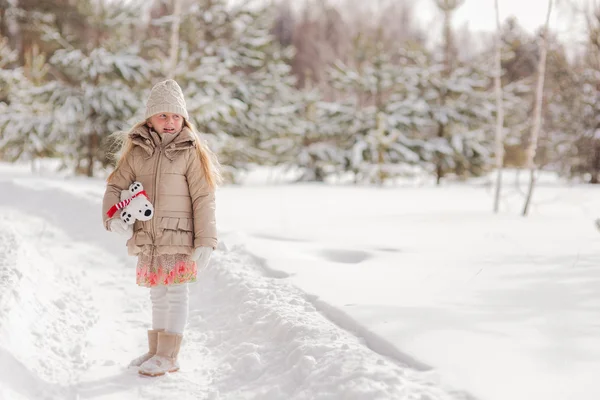 Girl walks in the woods in winter — Stock Photo, Image