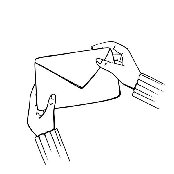 Hands are holding a paper envelope. Letter. Linear image. — Foto de Stock