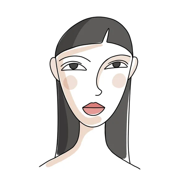 Face line Art. The linear image is a female portrait. Image with colored spots. — Stock Photo, Image