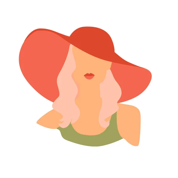 Young girl in an orange hat and green swimsuit. Flat illustration isolated on white background. — Archivo Imágenes Vectoriales