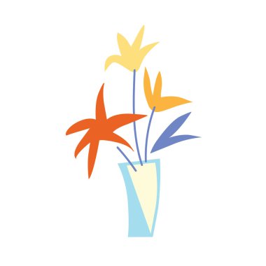 Vazodaki parlak çiçekler. Soyutlama. Düz vektör illüstrasyonu