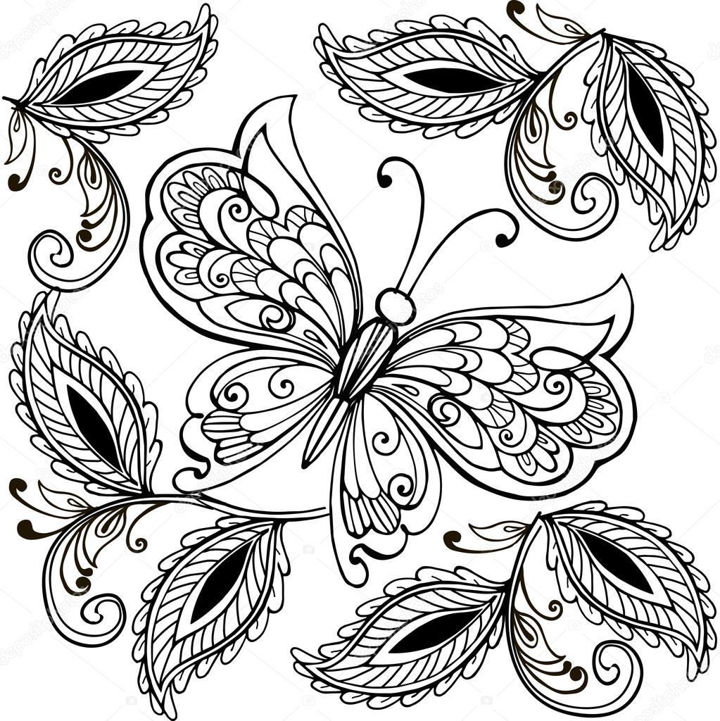 Coloring Books for Adults - Butterflies & Flowers, Henna Designs