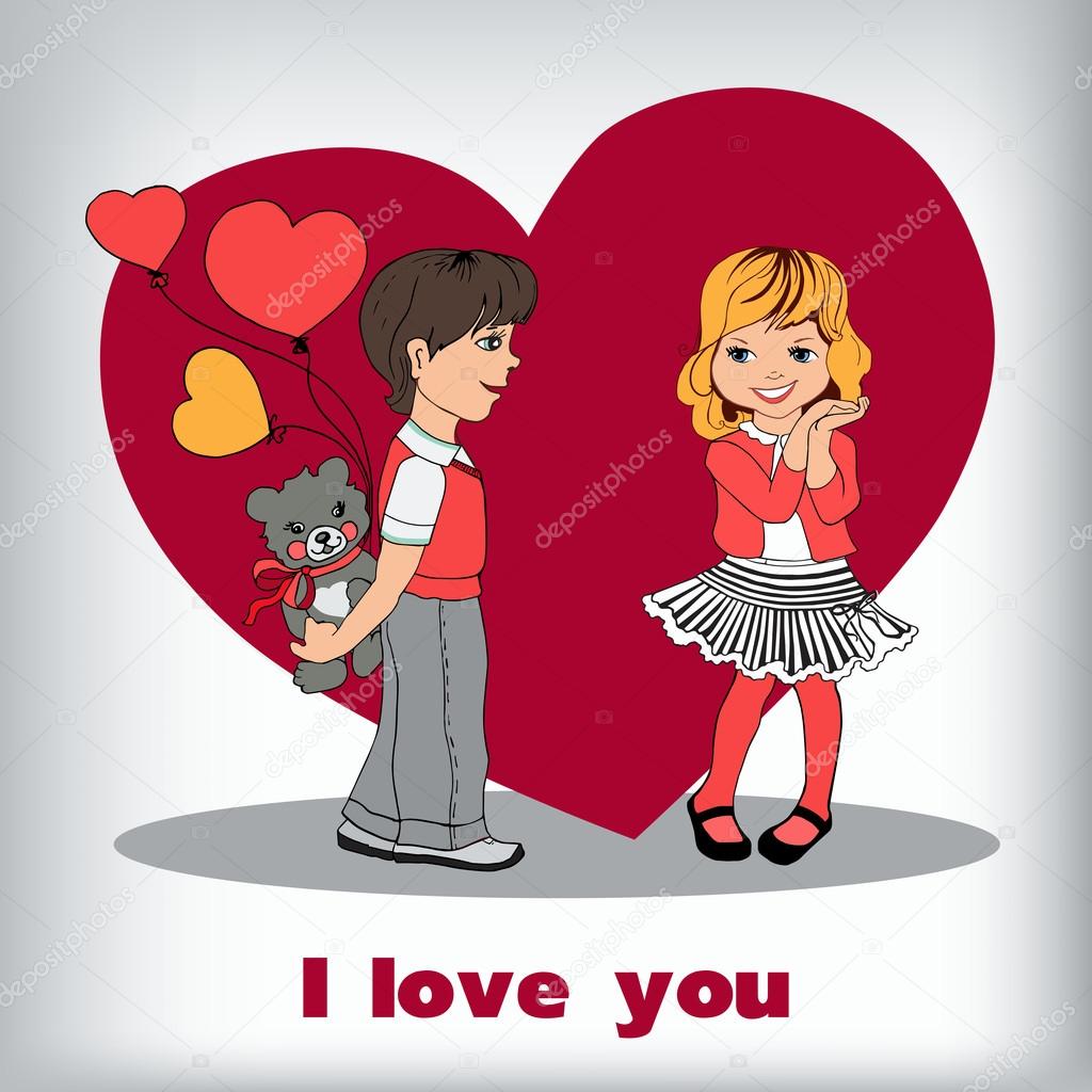 Children, Valentine's Day. Heart background. Vector illustration.