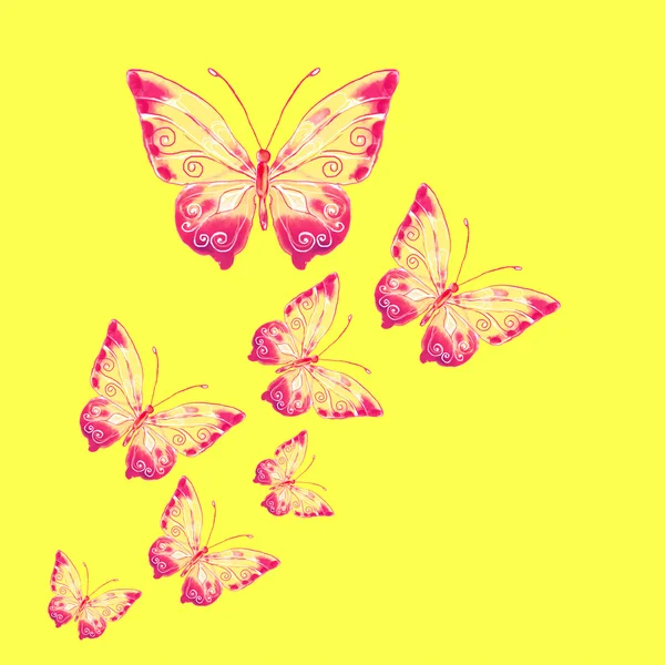 Schmetterling Aquarell, Hintergrund gelb, Vektor — Stockvektor