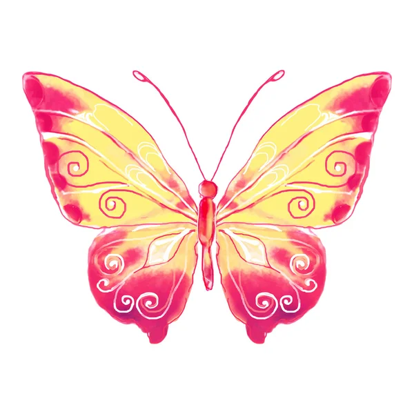 Roze vlinder aquarel. Vectorillustratie. — Stockvector