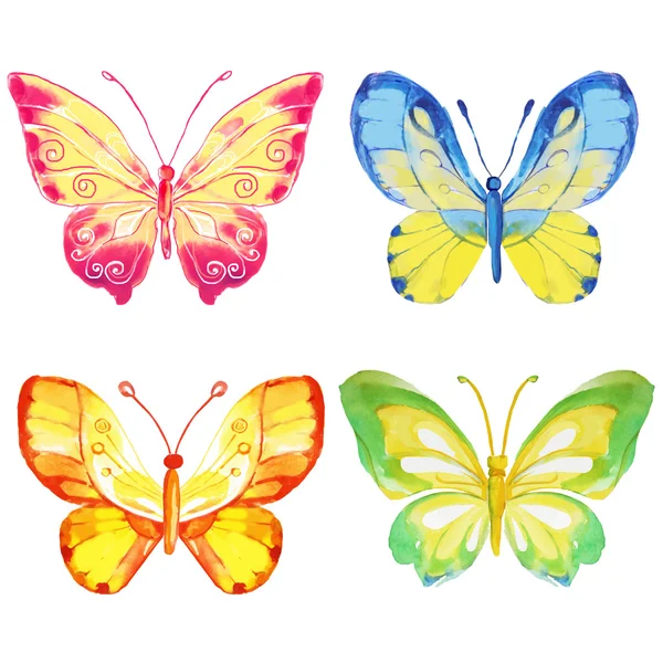 Farfalle ad acquerello impostato isolato su bianco. Illustrazione vettoriale . — Vettoriale Stock