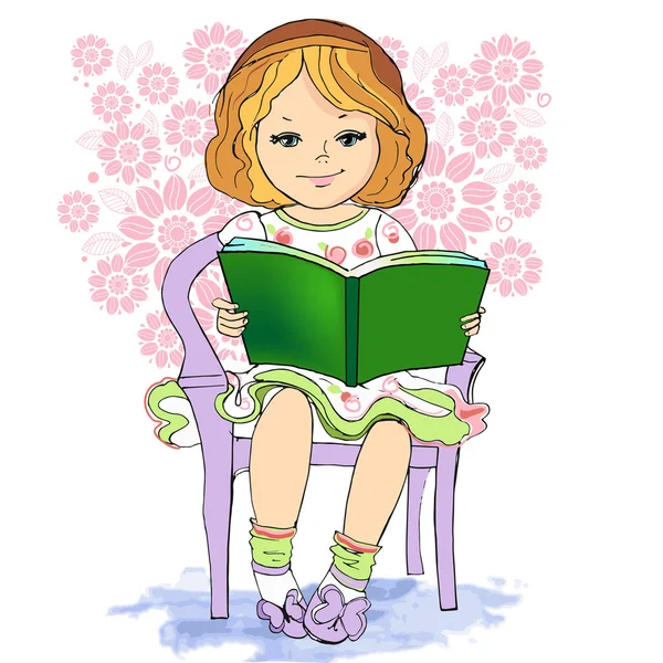 Young girl reading a book. Vector illustration. — Stock Vector