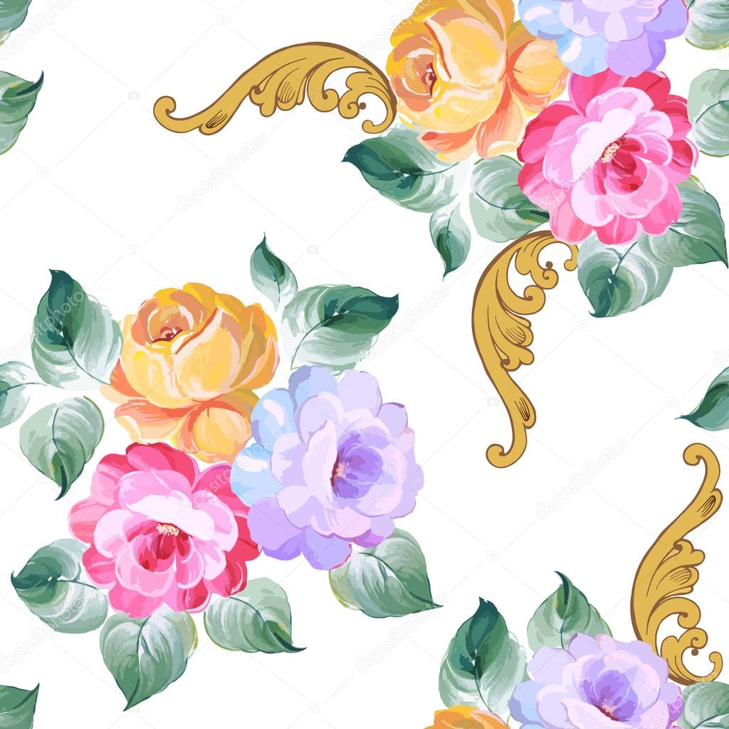 Seamless ornament rose with Baroque elements