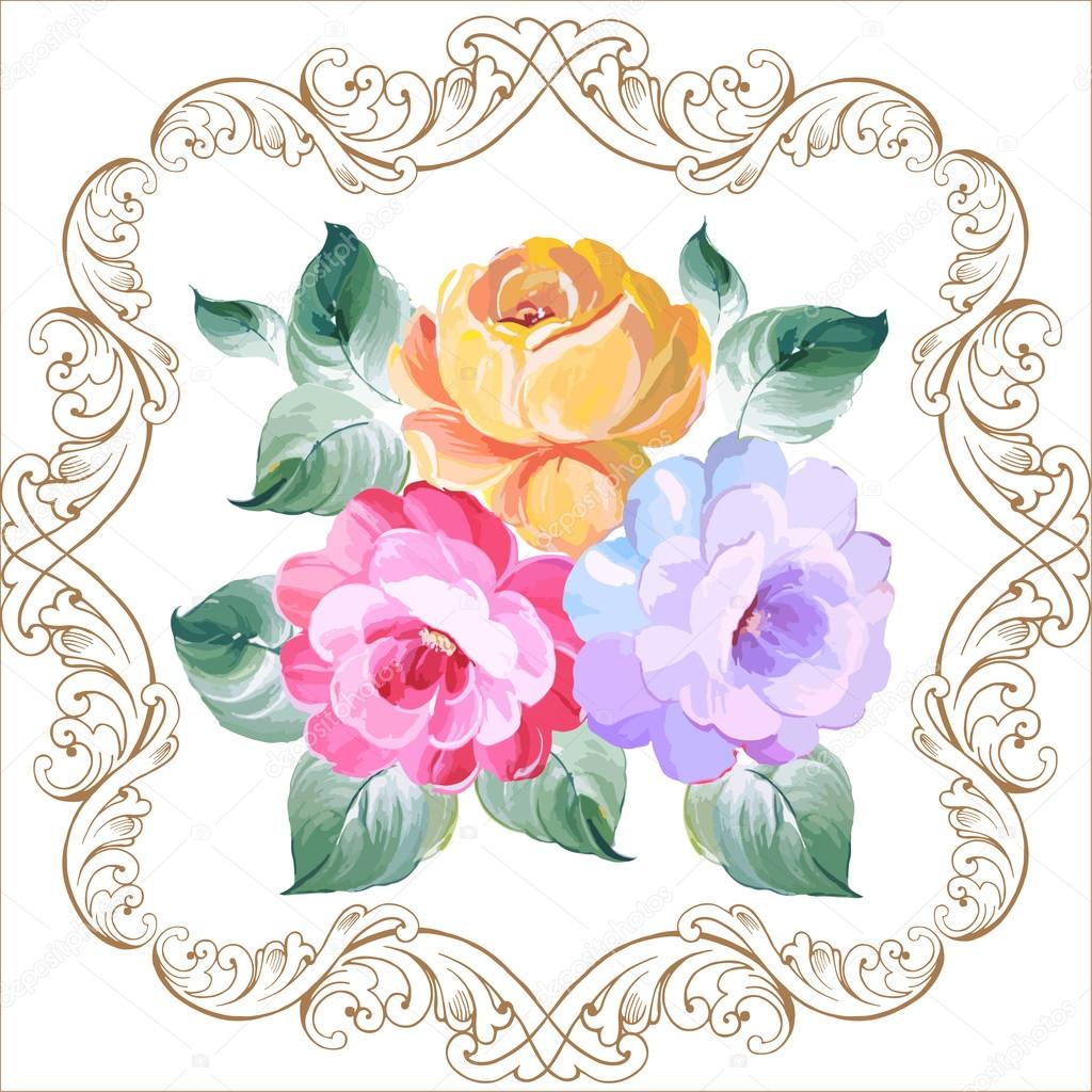 Rose ornament in baroque style. drawing hands. Vector illustration.