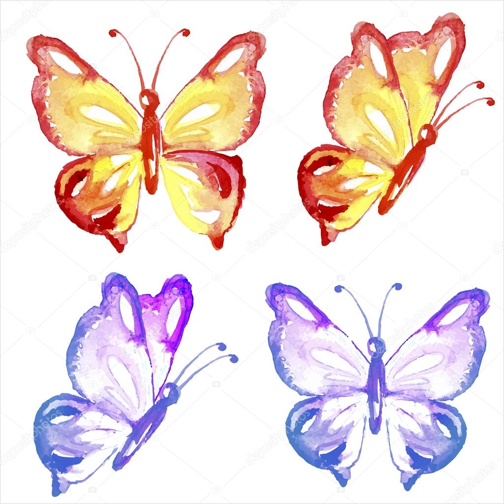 Watercolor butterflies set isolated on white.