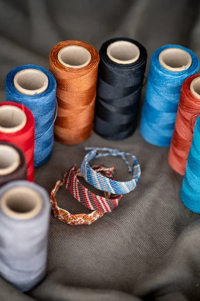 Rainbow of Handmade macrame bracelets — Stock Photo, Image