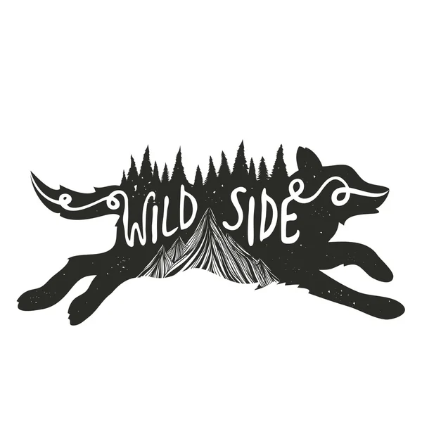 Typografi affisch med rinnande wolf svart siluett — Stock vektor
